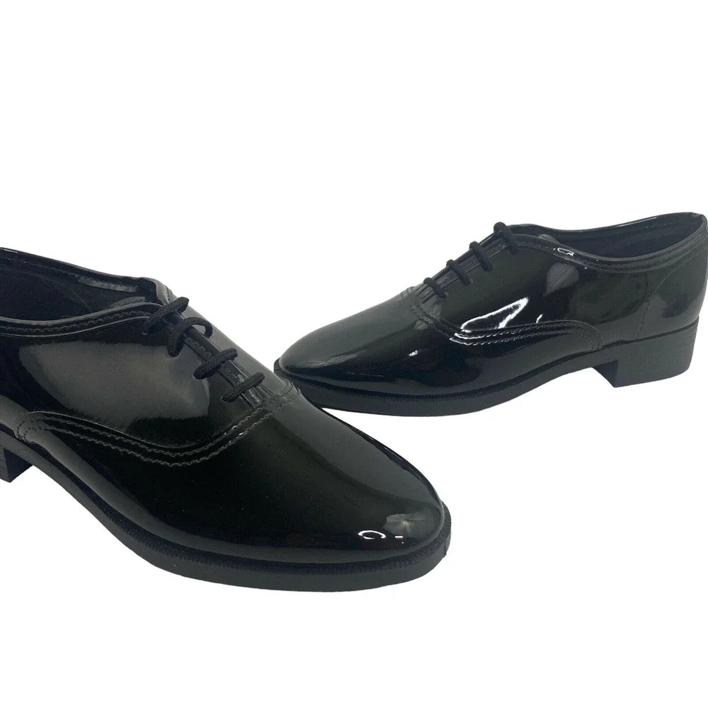 American Apparel Womens Black Patent Leather Lace‎ Up Classic Oxford Tap Shoes 5